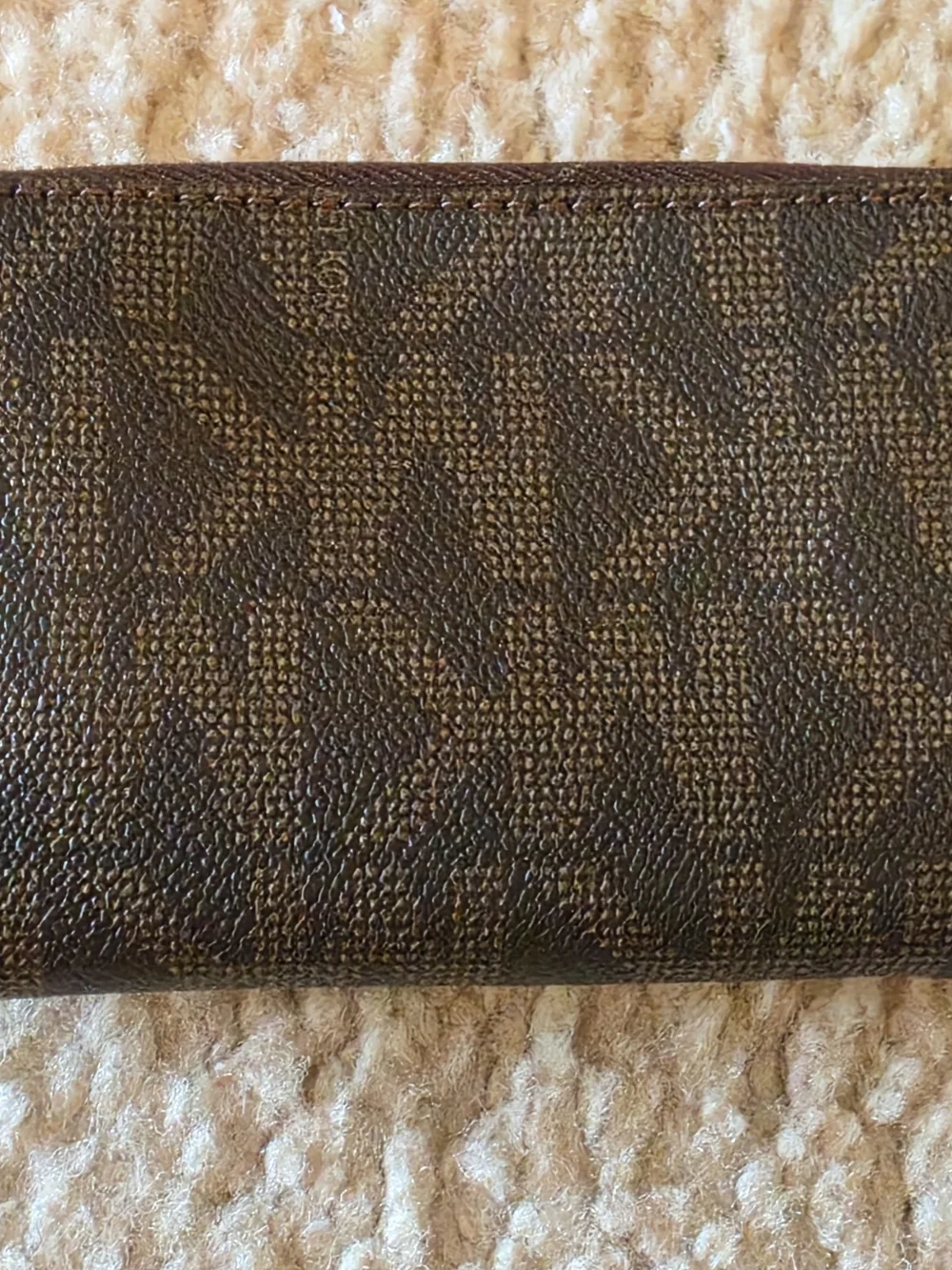 MICHAEL KORS Dark Brown Logo Zip Wristlet with Gold Interior